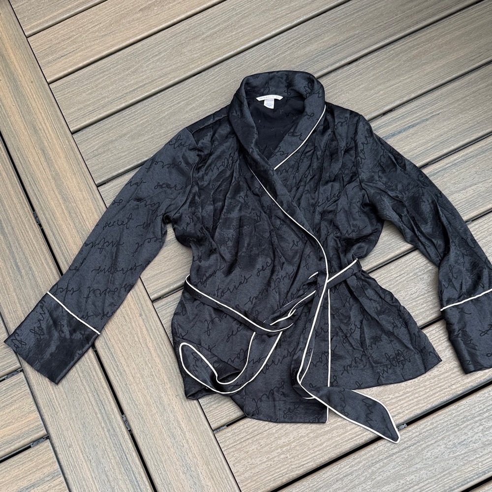 Victoria's Secret Black Wrap Blazer with White Trim